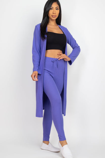 Ribbed Long Cardigan & Leggings Set (CAPELLA) - Capella Apparel