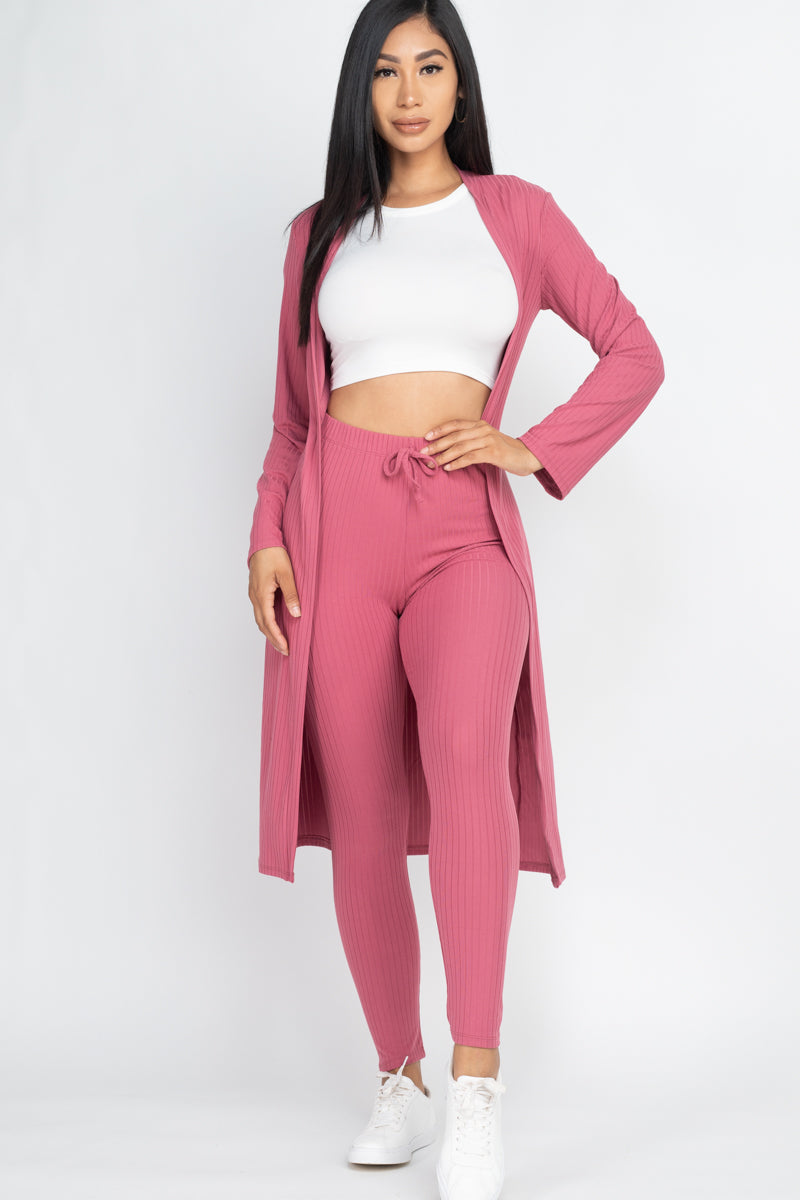 Ribbed Long Cardigan & Leggings Set (CAPELLA) - Capella Apparel