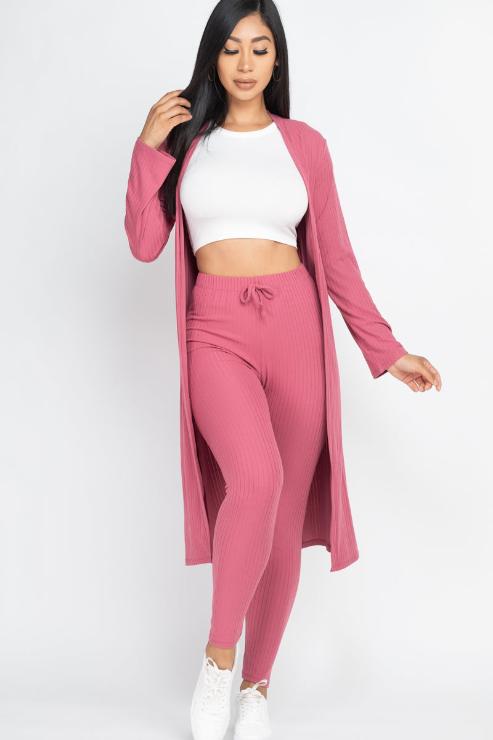 Ribbed Long Cardigan & Leggings Set - Wholesale Capella Apparel