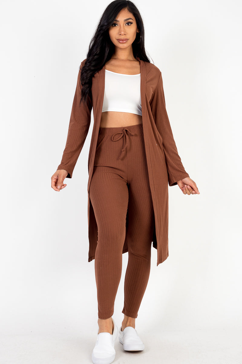 Ribbed Long Cardigan & Leggings Set (CAPELLA) - Capella Apparel