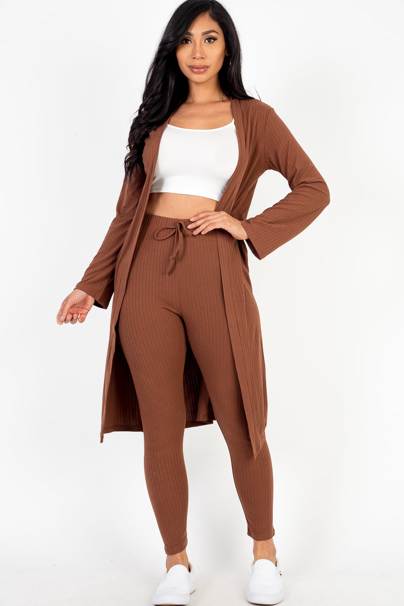 Ribbed Long Cardigan & Leggings Set (CAPELLA) - Capella Apparel