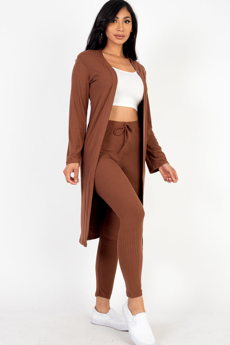 Ribbed Long Cardigan & Leggings Set (CAPELLA) - Capella Apparel