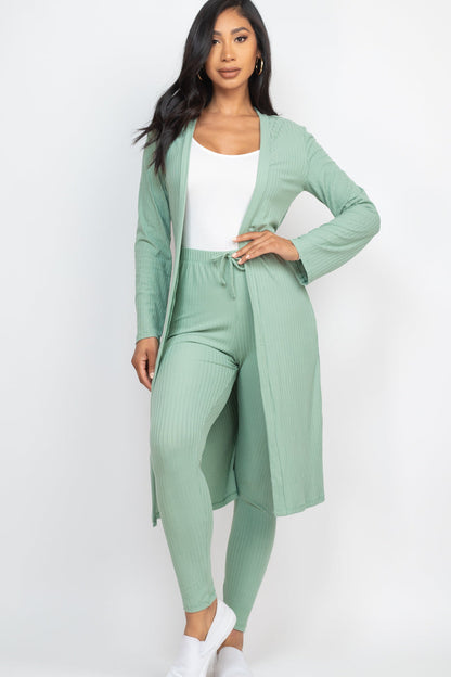 Ribbed Long Cardigan & Leggings Set (CAPELLA) - Capella Apparel