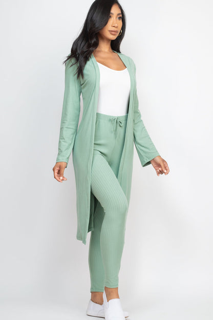 Ribbed Long Cardigan & Leggings Set (CAPELLA) - Capella Apparel