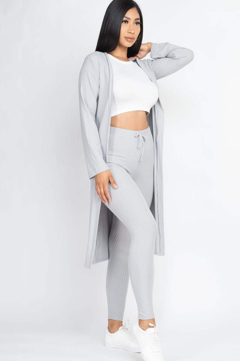 Ribbed Long Cardigan & Leggings Set (CAPELLA) - Capella Apparel