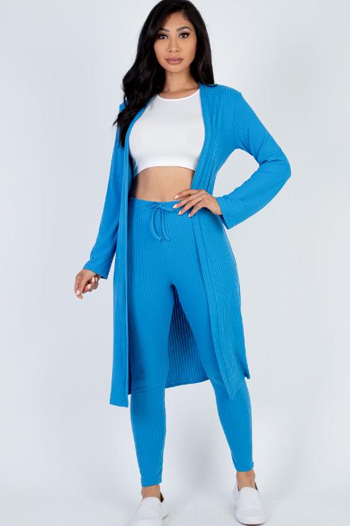 Ribbed Long Cardigan & Leggings Set - Wholesale Capella Apparel