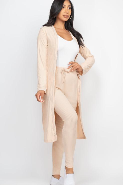 Ribbed Long Cardigan & Leggings Set - Wholesale Capella Apparel