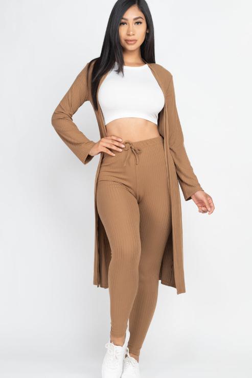 Ribbed Long Cardigan & Leggings Set - Wholesale Capella Apparel