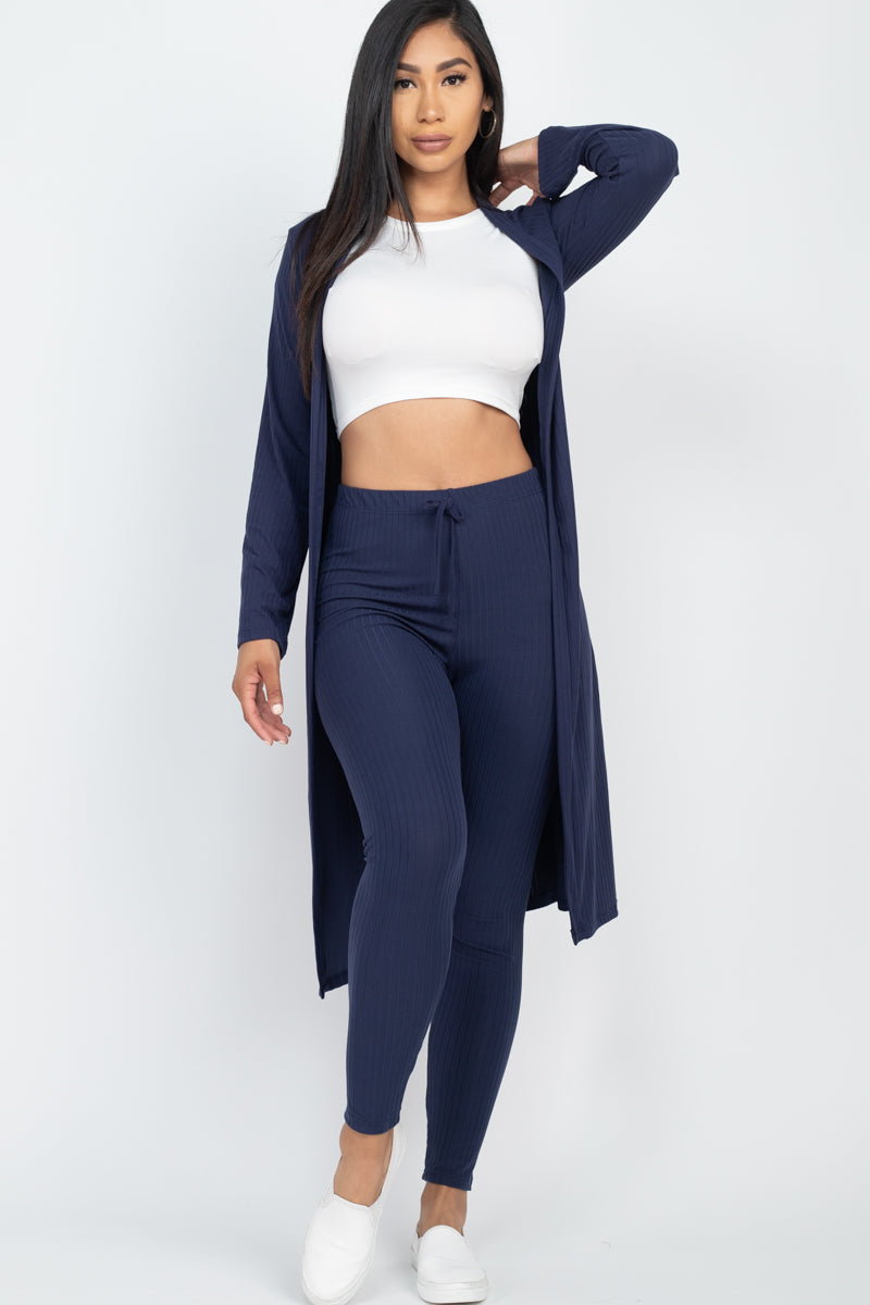 Ribbed Long Cardigan & Leggings Set (CAPELLA) - Capella Apparel