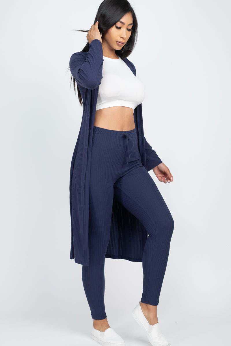 Ribbed Long Cardigan & Leggings Set (CAPELLA) - Capella Apparel