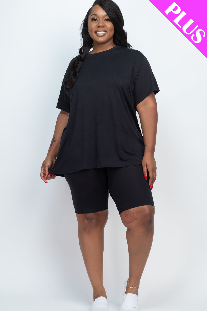 Plus Size Loose Fit Top & Biker Shorts Set - Wholesale Capella Apparel