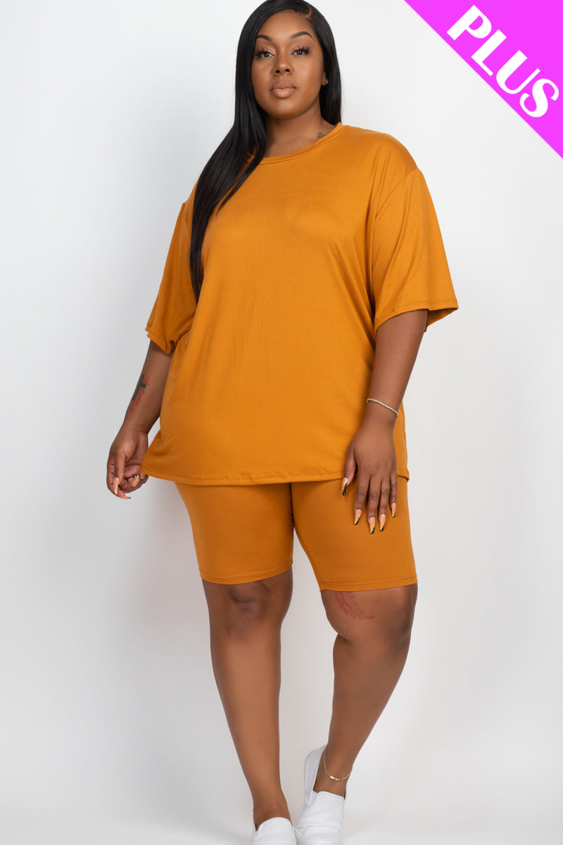 Plus Size Loose Fit Top & Biker Shorts Set - Wholesale Capella Apparel