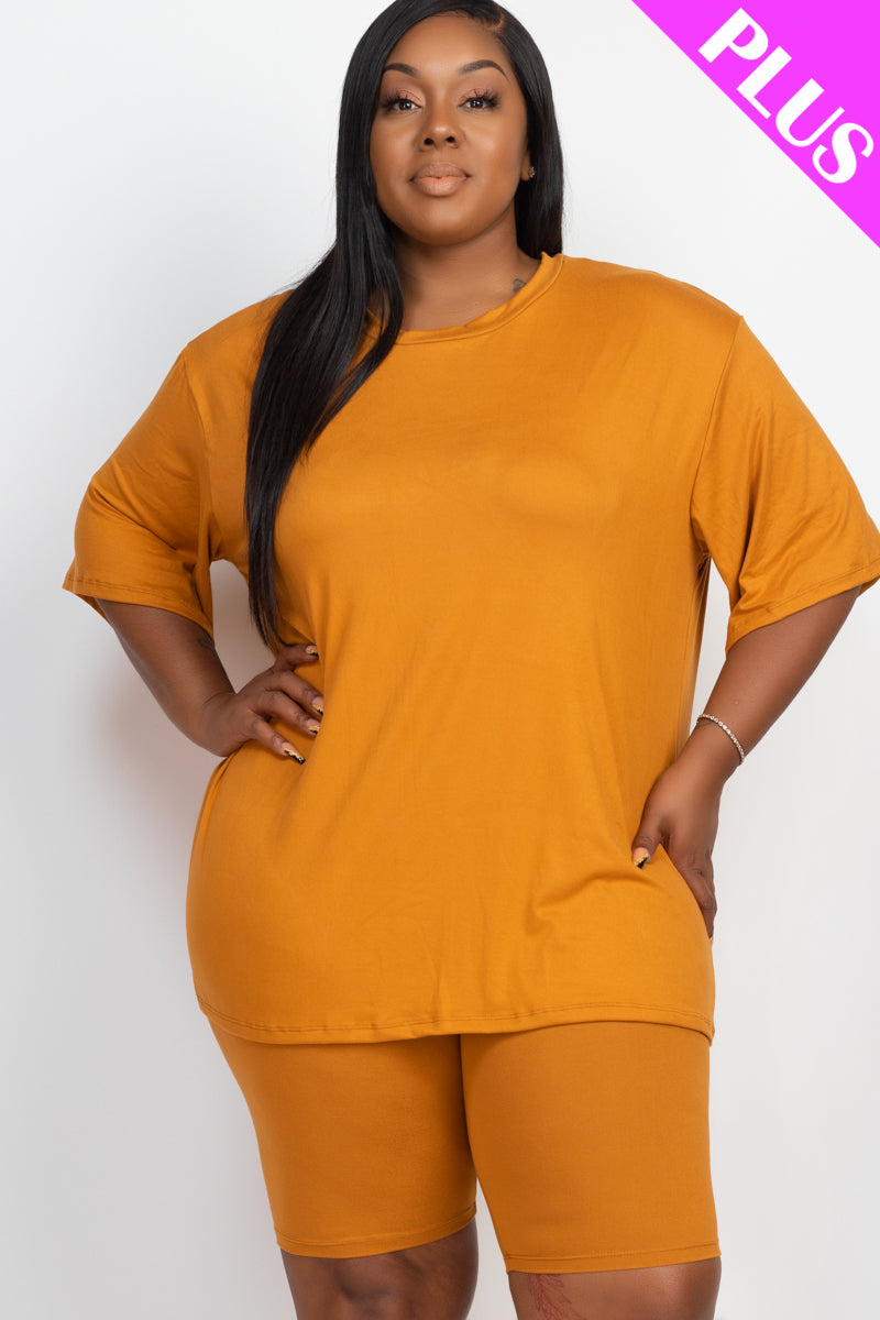 Plus Size Loose Fit Top & Biker Shorts Set - Wholesale Capella Apparel