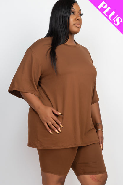 Plus Size Loose Fit Top & Biker Shorts Set - Wholesale Capella Apparel