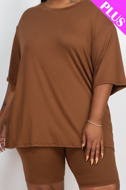 Plus Size Loose Fit Top & Biker Shorts Set - Wholesale Capella Apparel