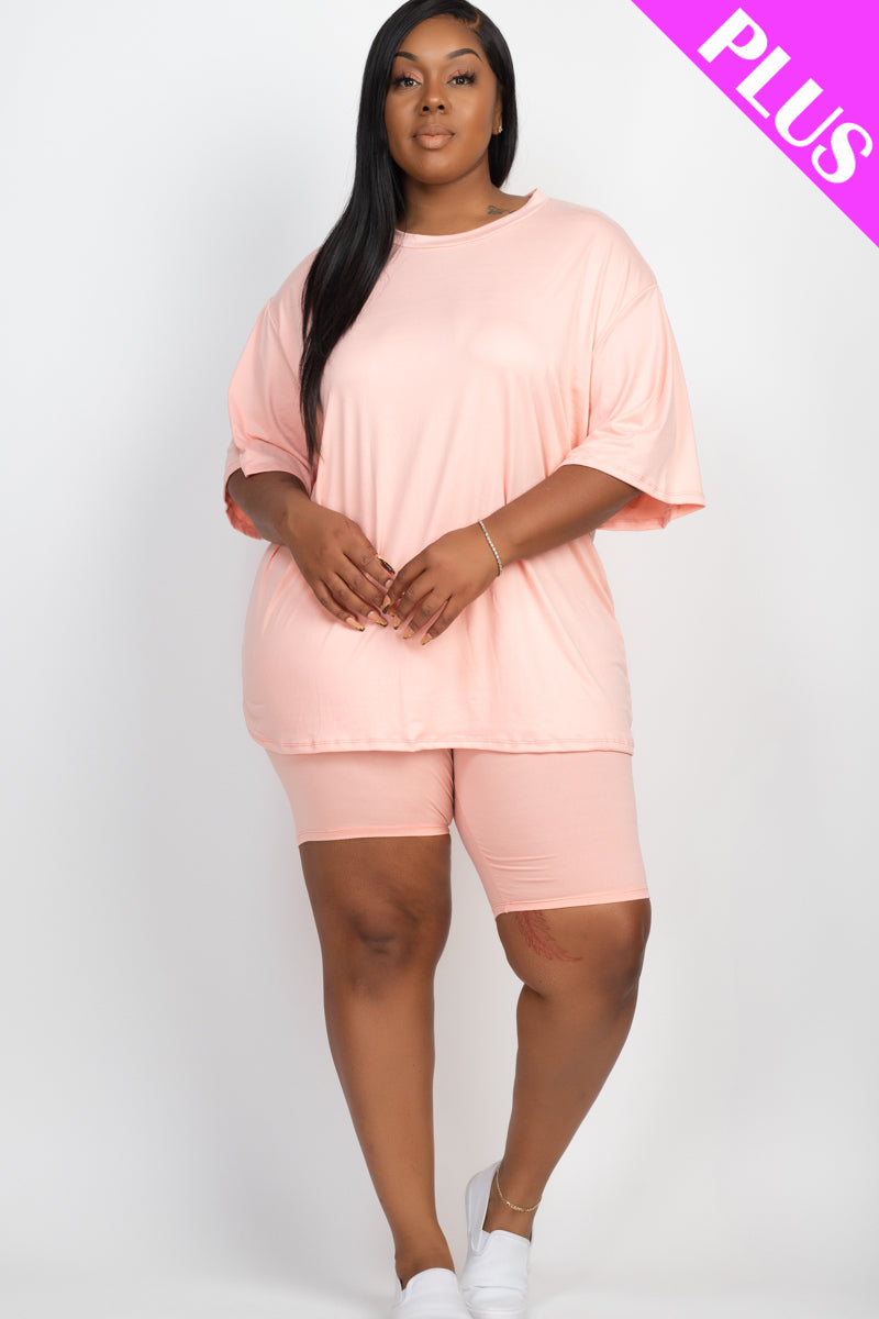 Plus Size Loose Fit Top & Biker Shorts Set - Wholesale Capella Apparel