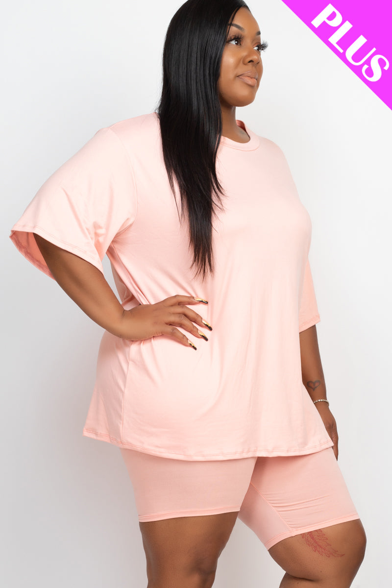 Plus Size Loose Fit Top & Biker Shorts Set - Wholesale Capella Apparel