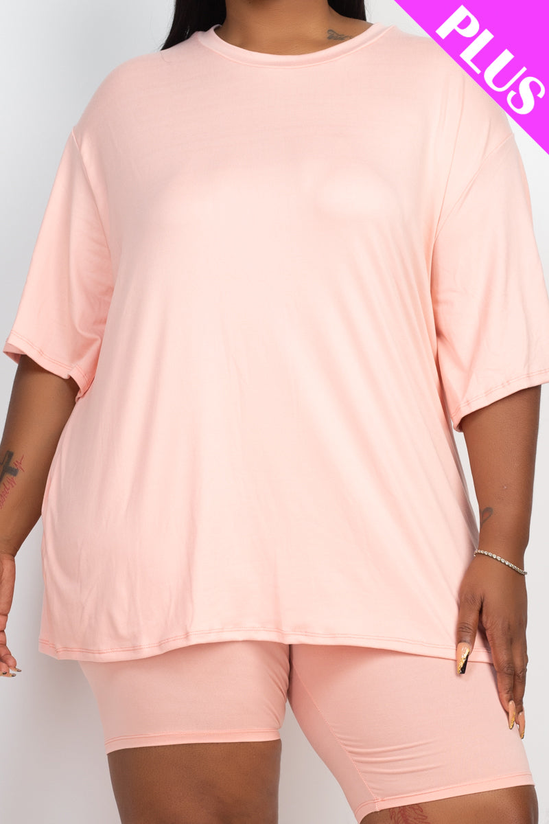 Plus Size Loose Fit Top & Biker Shorts Set - Wholesale Capella Apparel