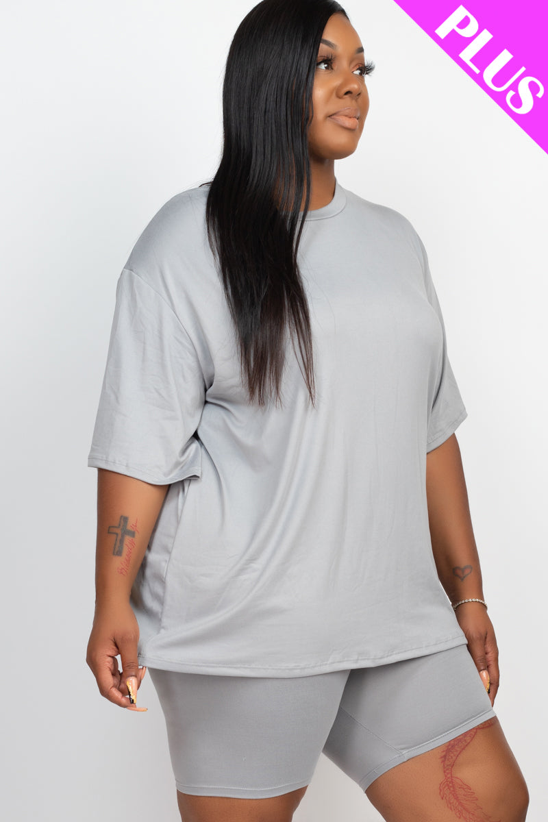 Plus Size Loose Fit Top & Biker Shorts Set - Wholesale Capella Apparel