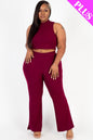 Plus Size Ribbed Mock Neck Crop Tank Top& Bootcut Pants Set (CAPELLA) - Capella Apparel