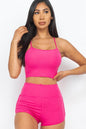 Ribbed Cami Crop Top & Ruched Shorts Set - Wholesale Capella Apparel