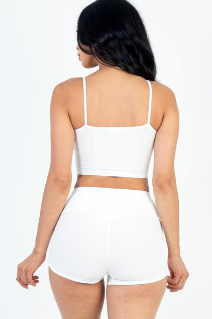 Ribbed Cami Crop Top & Ruched Shorts Set - Wholesale Capella Apparel