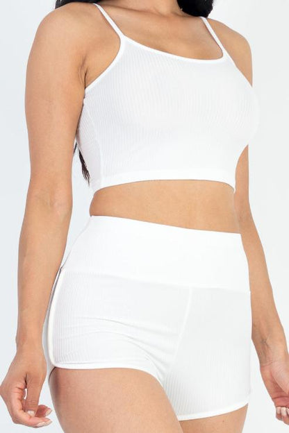 Ribbed Cami Crop Top & Ruched Shorts Set - Wholesale Capella Apparel