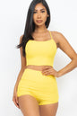 Ribbed Cami Crop Top & Ruched Shorts Set(CAPELLA) - Capella Apparel