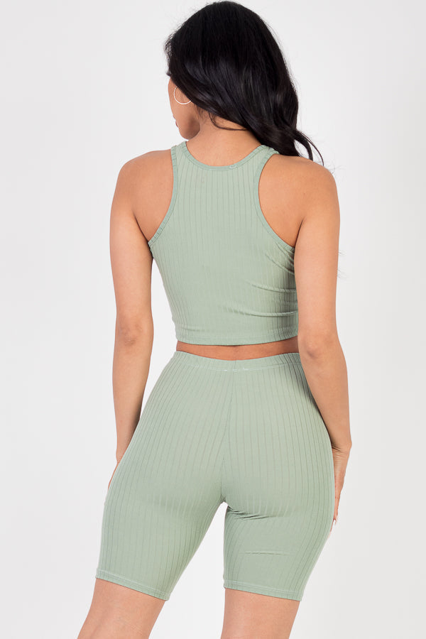 Ribbed Cropped Tank Top and Biker Shorts Sets (CAPELLA) - Capella Apparel