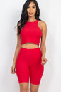 Ribbed Cropped Tank Top and Biker Shorts Set - Wholesale Capella Apparel