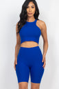 Ribbed Cropped Tank Top and Biker Shorts Set - Wholesale Capella Apparel