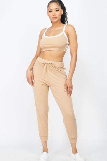 Side Striped Crop Top and Leggings Sets - Capella Apparel
