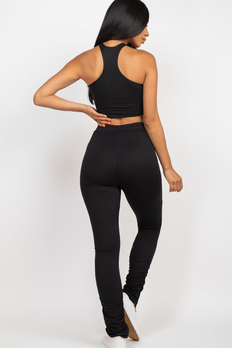 Crop Tank Top & Ruched Pants Set - Capella Apparel