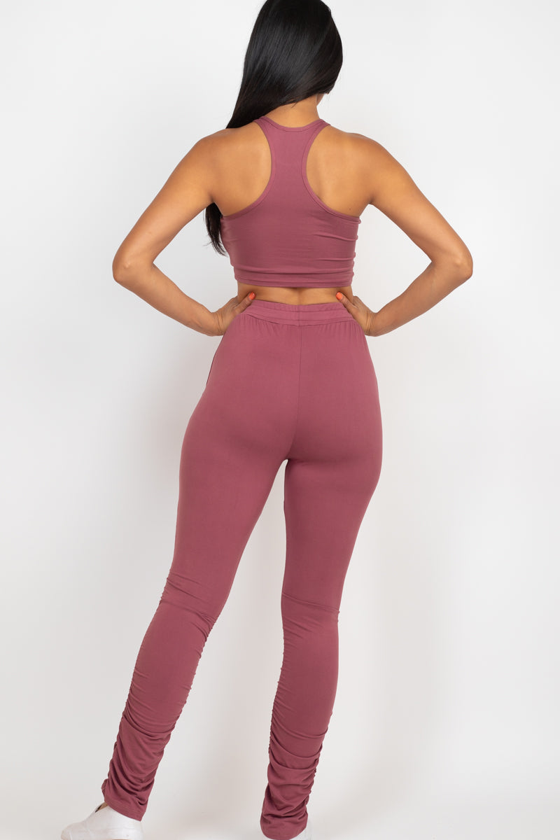 Crop Tank Top & Ruched Pants Set - Capella Apparel