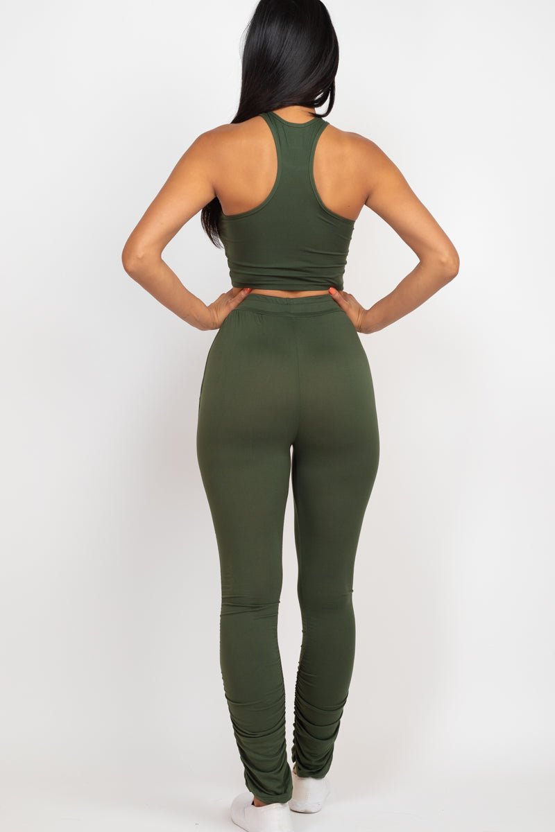 Crop Tank Top & Ruched Pants Set - Capella Apparel