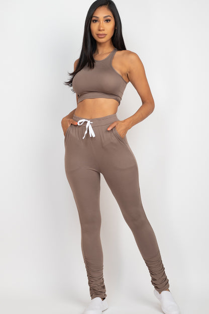 Crop Tank Top & Ruched Pants Set - Capella Apparel