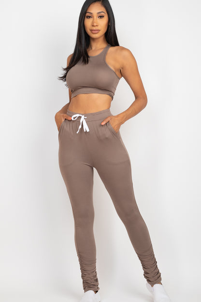 Crop Tank Top & Ruched Pants Set - Capella Apparel