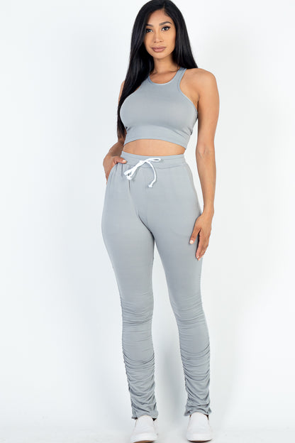 Crop Tank Top & Ruched Pants Set - Capella Apparel