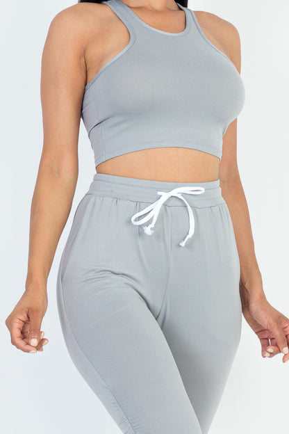 Crop Tank Top & Ruched Pants Set - Capella Apparel