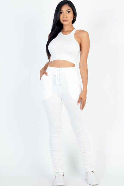 Crop Tank Top & Ruched Pants Set - Capella Apparel