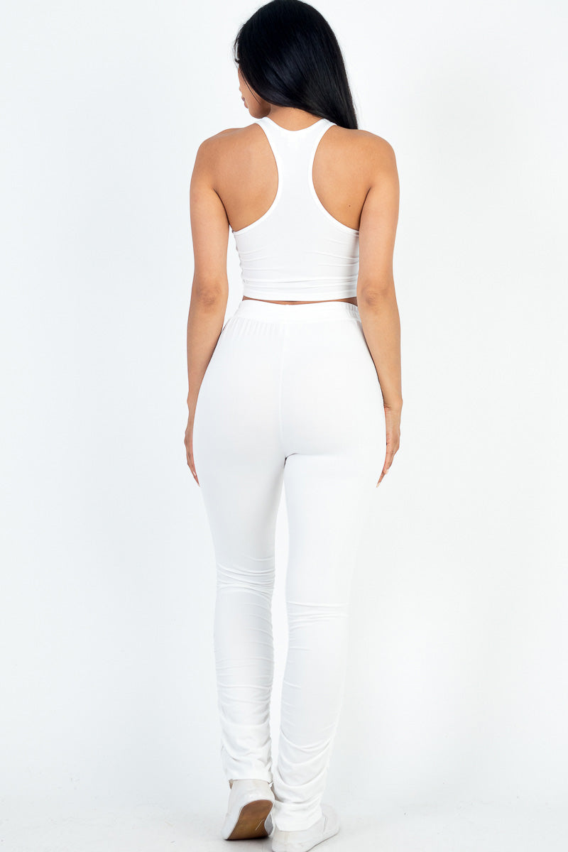 Crop Tank Top & Ruched Pants Set - Capella Apparel