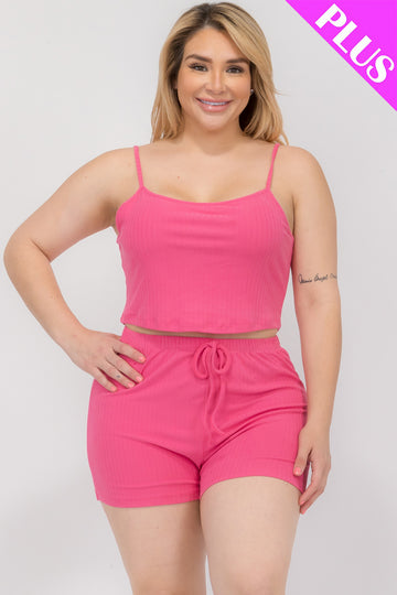 Plus Size Solid Ribbed Cami Top and Shorts Set - Capella Apparel
