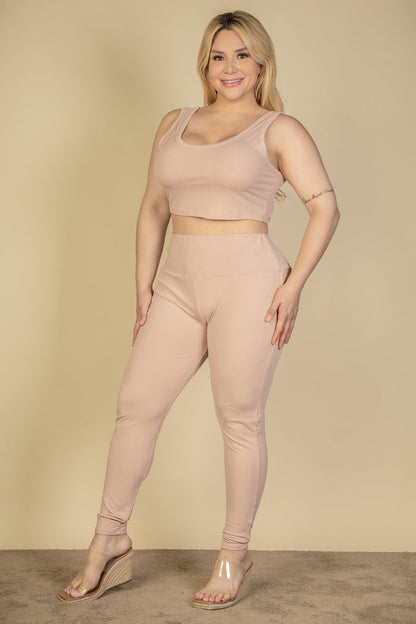 Plus Size Ribbed Crop Top & Leggings Set (CAPELLA) - Capella Apparel