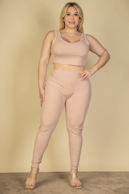 Plus Size Ribbed Crop Top & Leggings Set (CAPELLA) - Capella Apparel