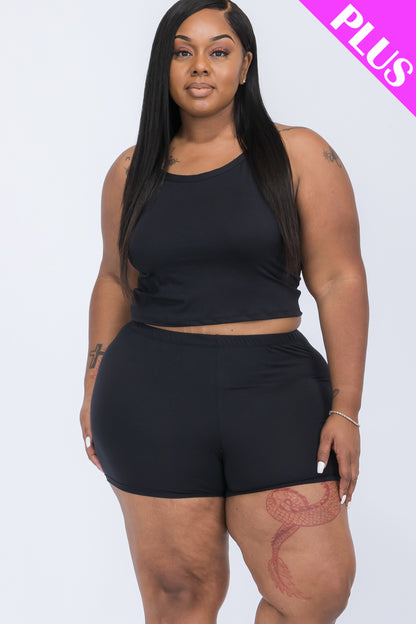 Plus Size Split Back Cami Top & Shorts Set - Capella Apparel