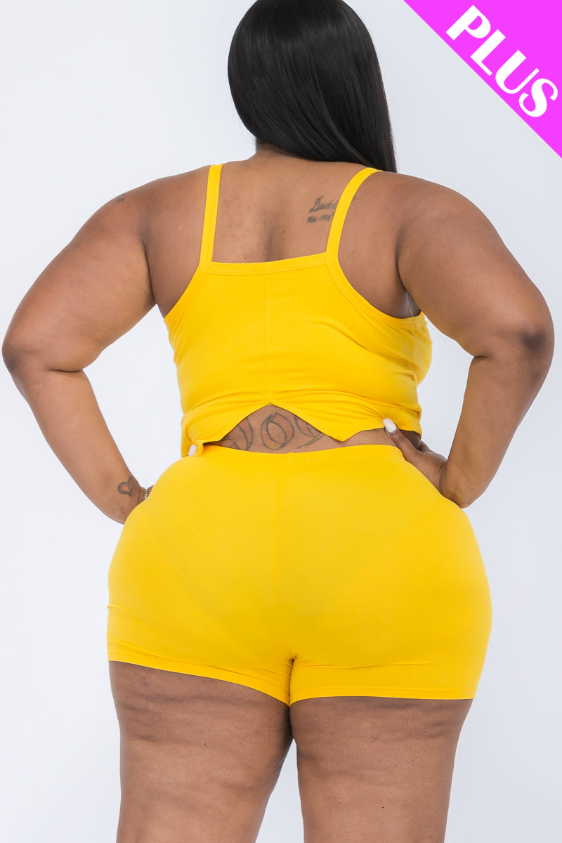 Plus Size Split Back Cami Top & Shorts Set - Capella Apparel