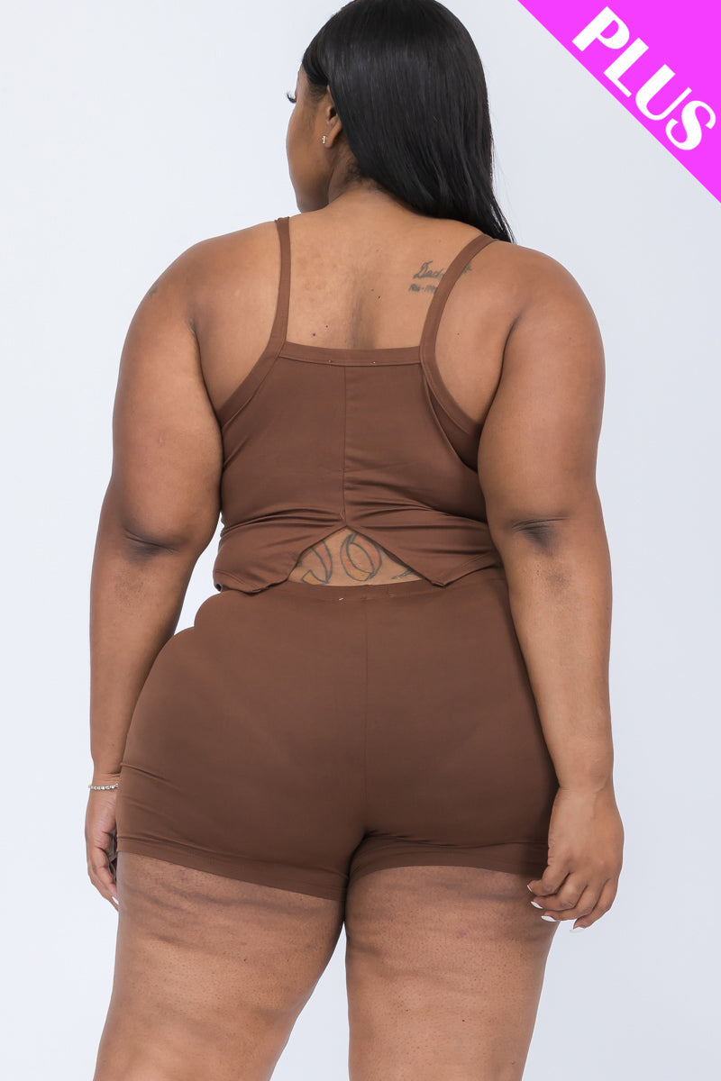 Plus Size Split Back Cami Top & Shorts Set (CAPELLA) - Capella Apparel