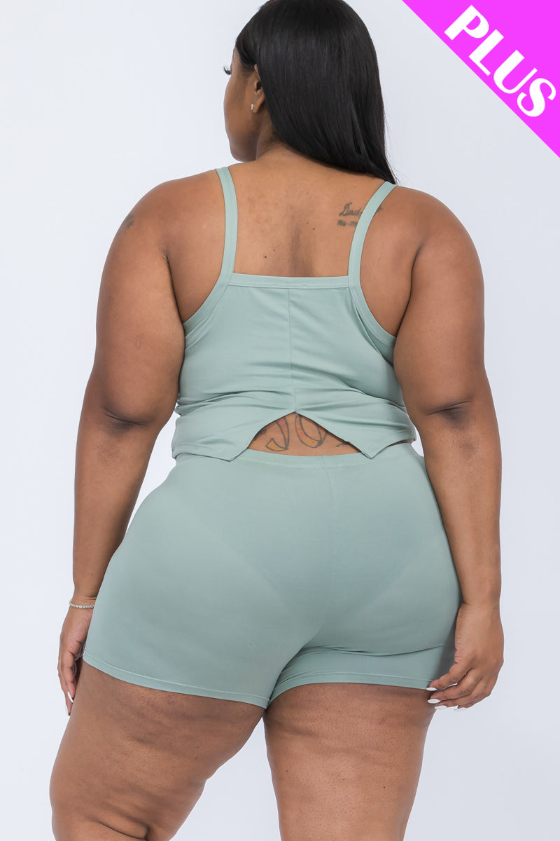 Plus Size Split Back Cami Top & Shorts Set (CAPELLA) - Capella Apparel