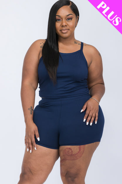 Plus Size Split Back Cami Top & Shorts Set - Capella Apparel