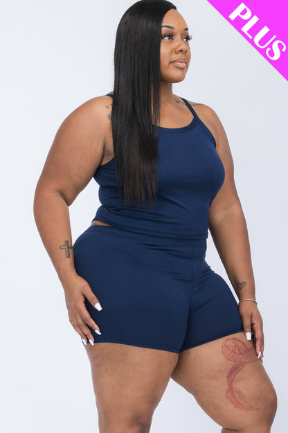 Plus Size Split Back Cami Top & Shorts Set - Capella Apparel